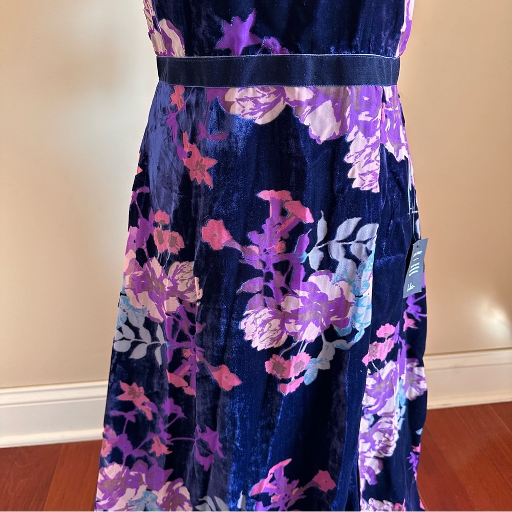 Lulus Crushed Velvet Maxi Dress Blue Purple Florals Size Medium - Picture 5 of 13